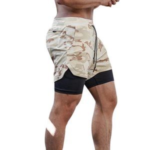 Men 2 In 1 GYM Sport Shorts Running Fitness Jogging Workout Sports Short 2in1